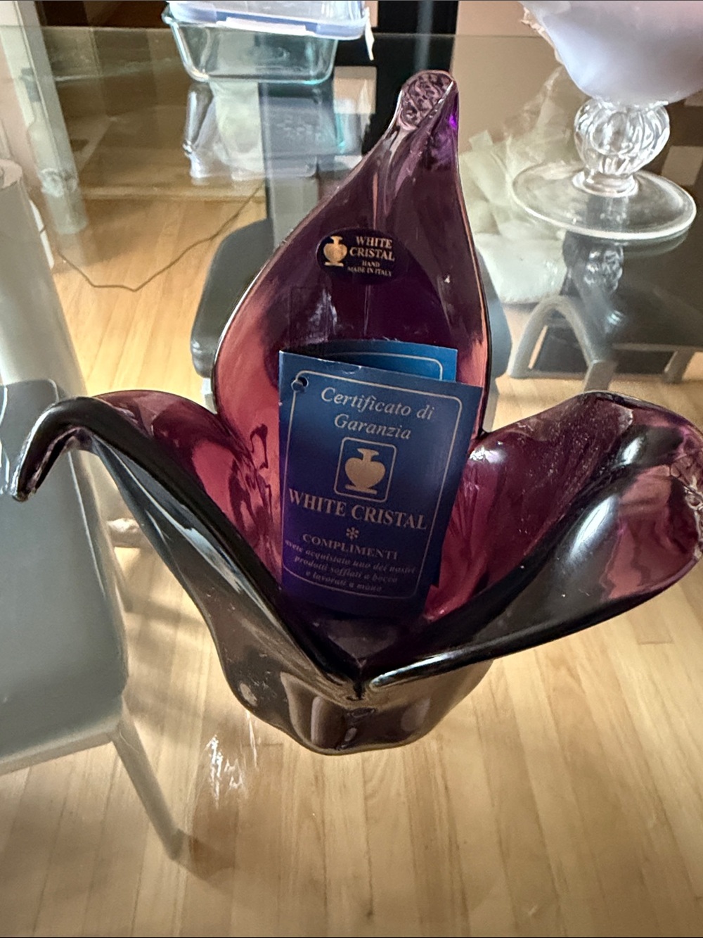 Murano Purple and Black Handblown Glass Decorative Bowl